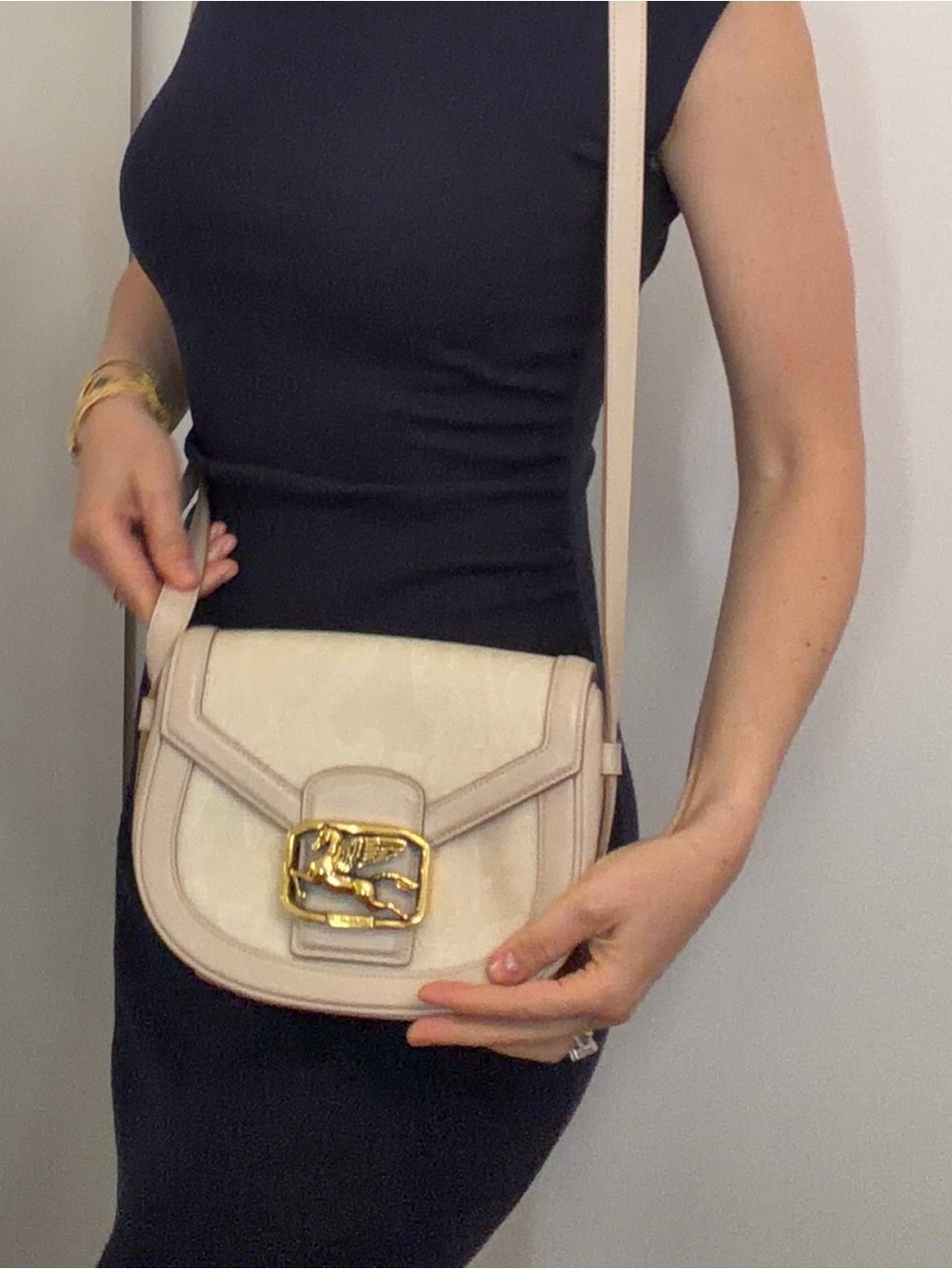 Etro Beige Leather Crossbody with Gold-Tone Buckle